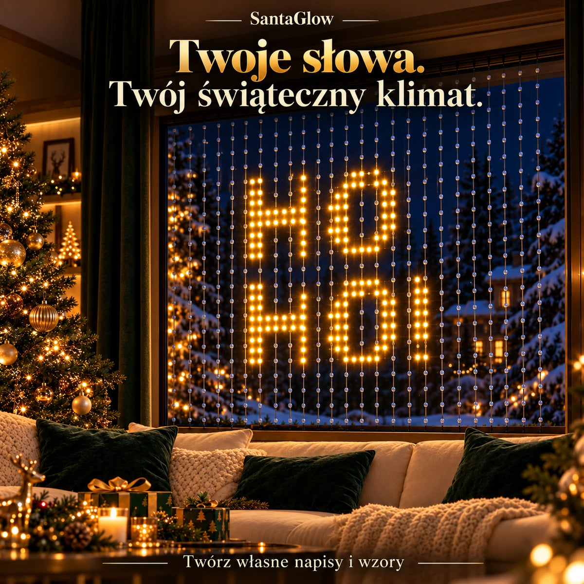 SantaGlow – własny napis HO HO HO na oknie