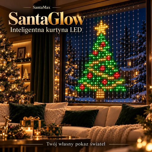SantaGlow – inteligentna kurtyna LED, choinka na oknie
